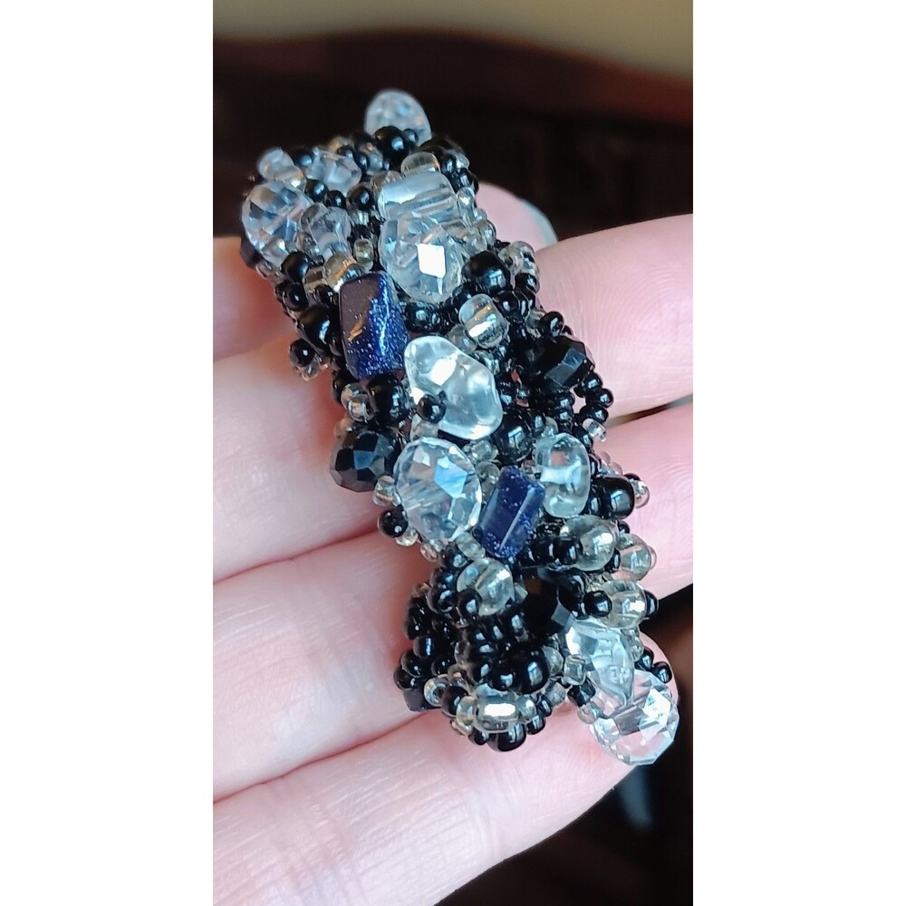 Handmade Guatemalan Czech Glass & Multi Gem Woven Bracelet 6.5-7.5 in